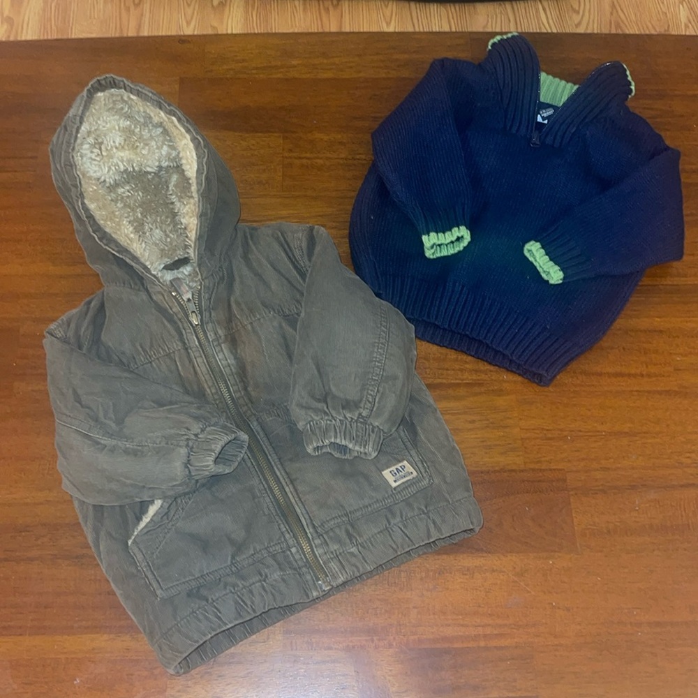 Baby Gap Lot -Boys Faux Fur lined jacket & 1/4 zip sweater. 18-24 months…